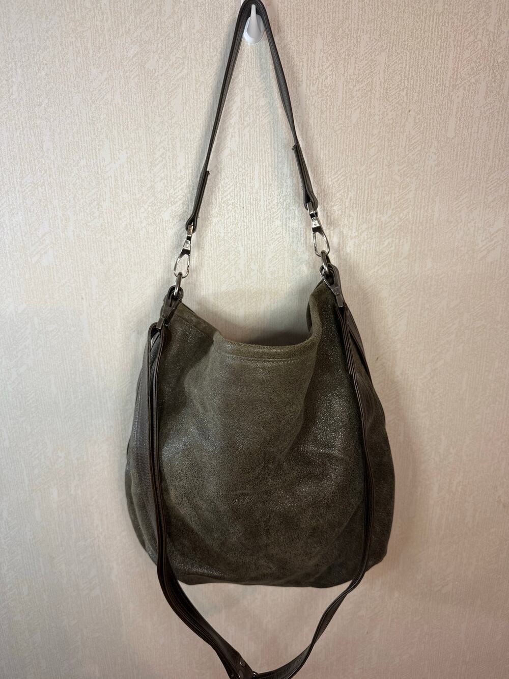 Rough & Tumble Maine Large Suede Leather Hobo Shoulder Bag Brown Convertible